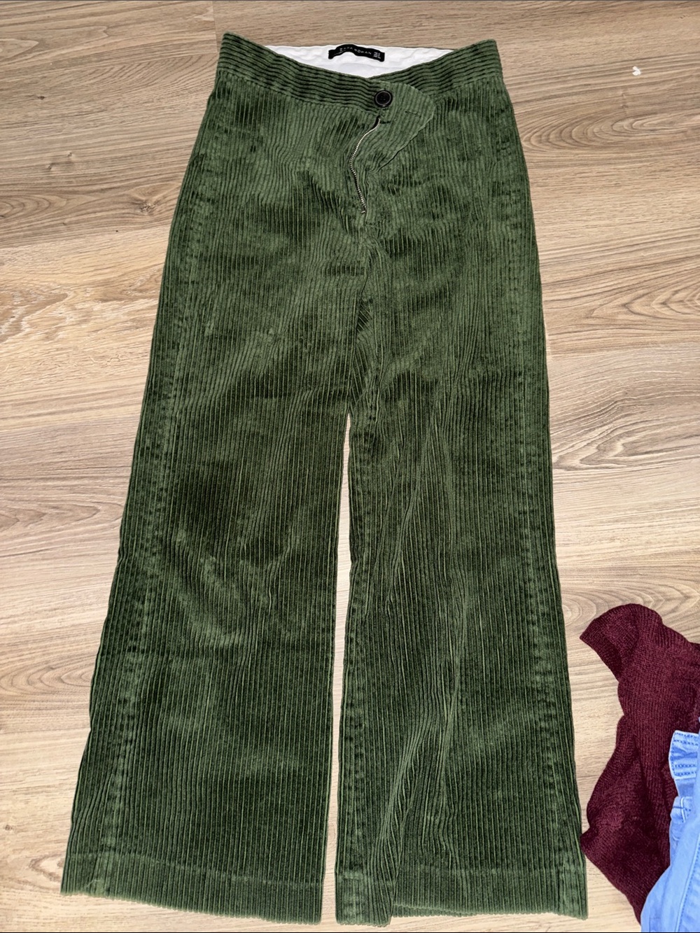 Corduroy Wide-Leg Pants - Olive Green